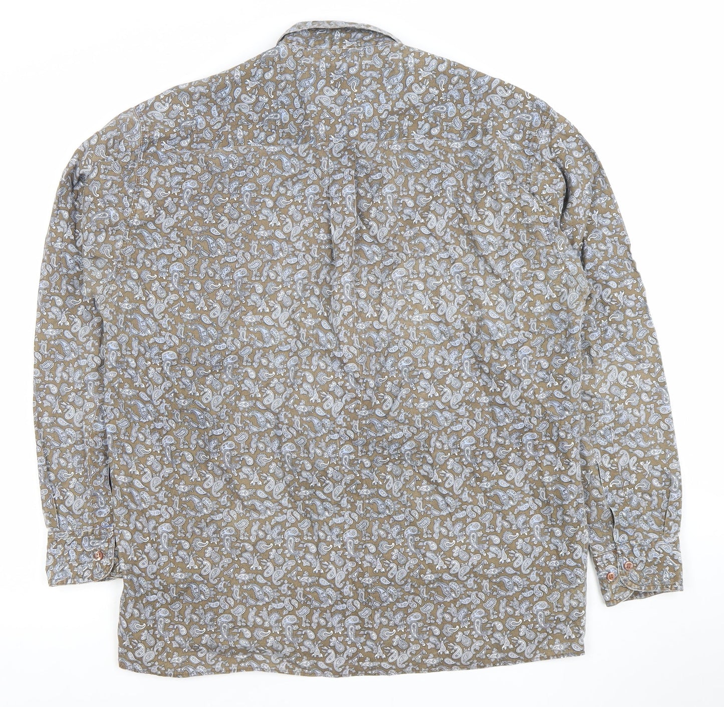 Legendaire Men's Brown Paisley Cotton Long Sleeve Button-Up Shirt L
