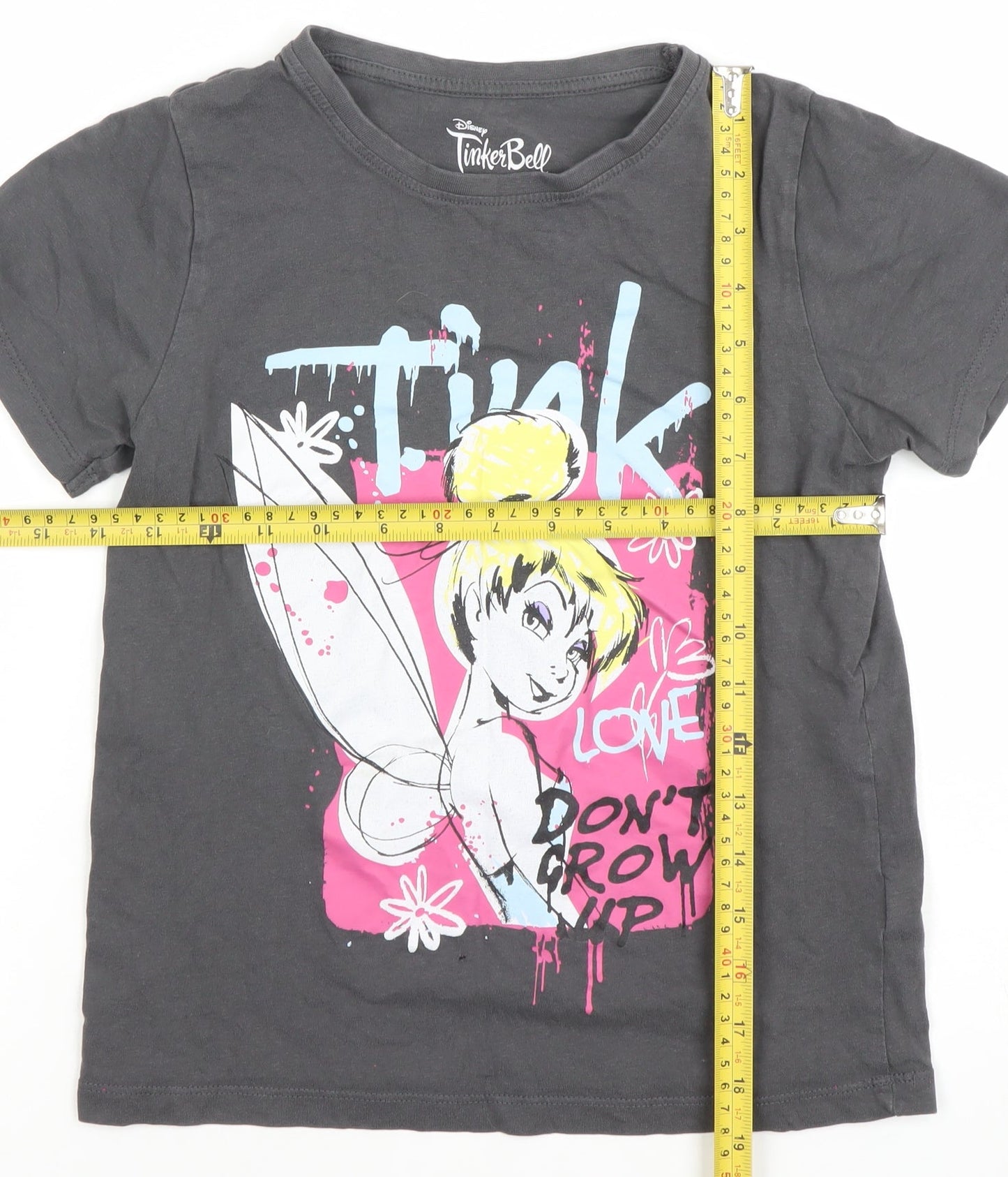 Disney Tinker Bell Girls Black Graphic T-Shirt 10-11 Years Cotton