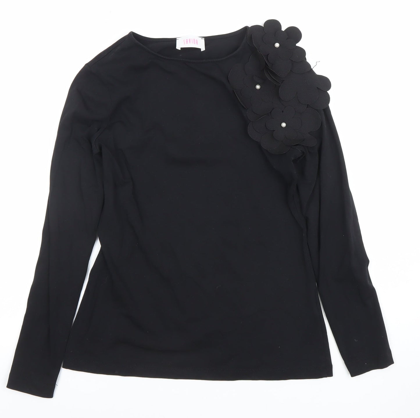 Savida Women’s Black Floral Shoulder Long Sleeve Blouse Size 10