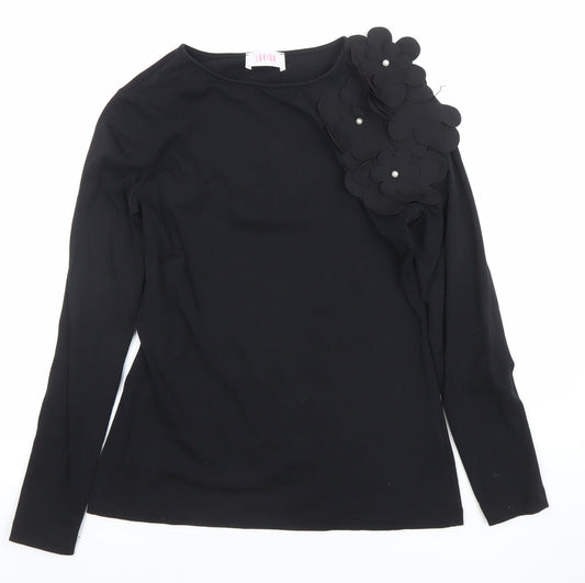 Savida Women’s Black Floral Shoulder Long Sleeve Blouse Size 10