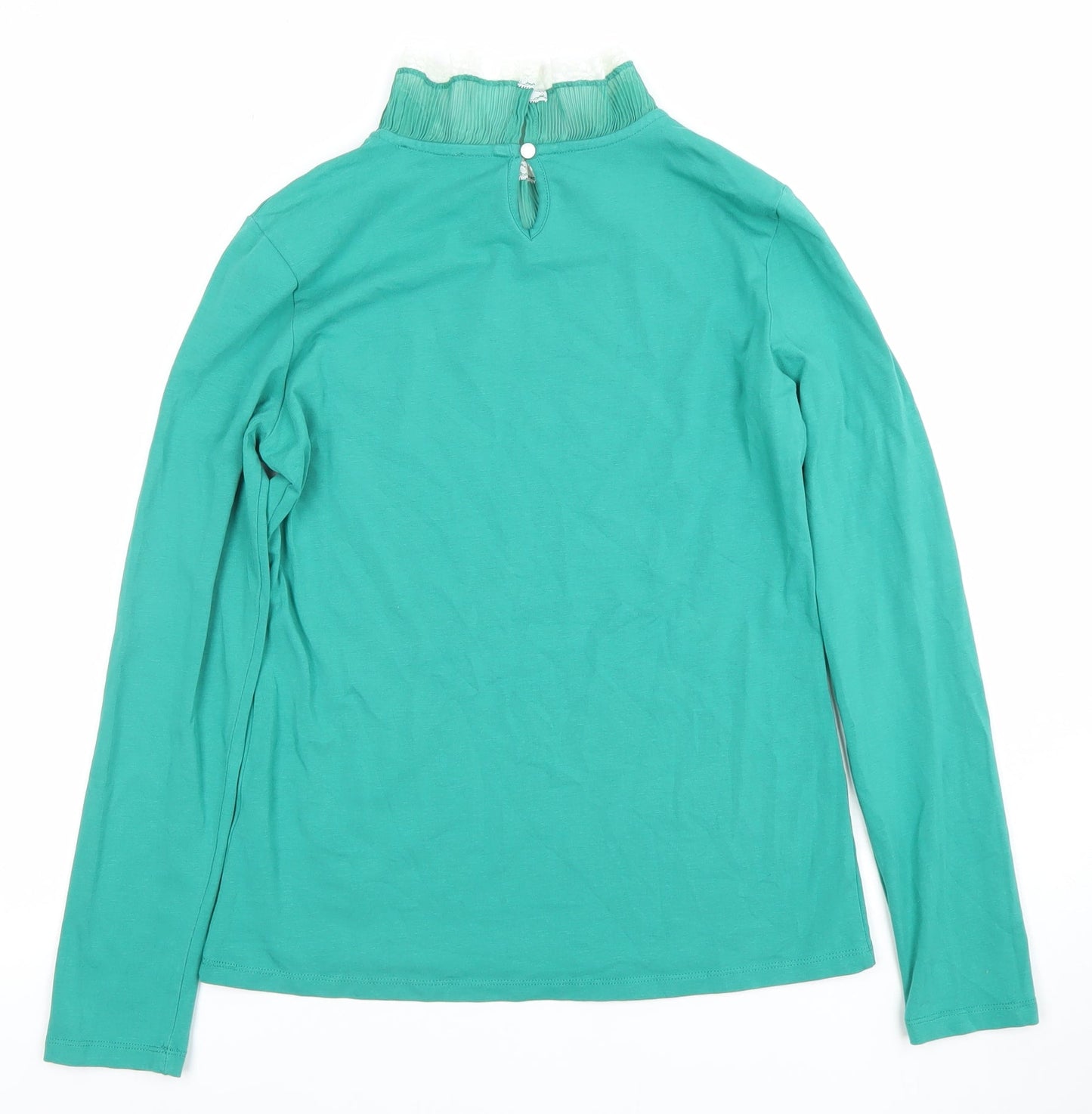 SAVIOM Women's Green High Neck Long Sleeve Cotton Jersey Blouse Size 10