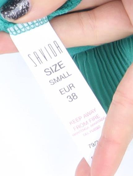 SAVIOM Women's Green High Neck Long Sleeve Cotton Jersey Blouse Size 10