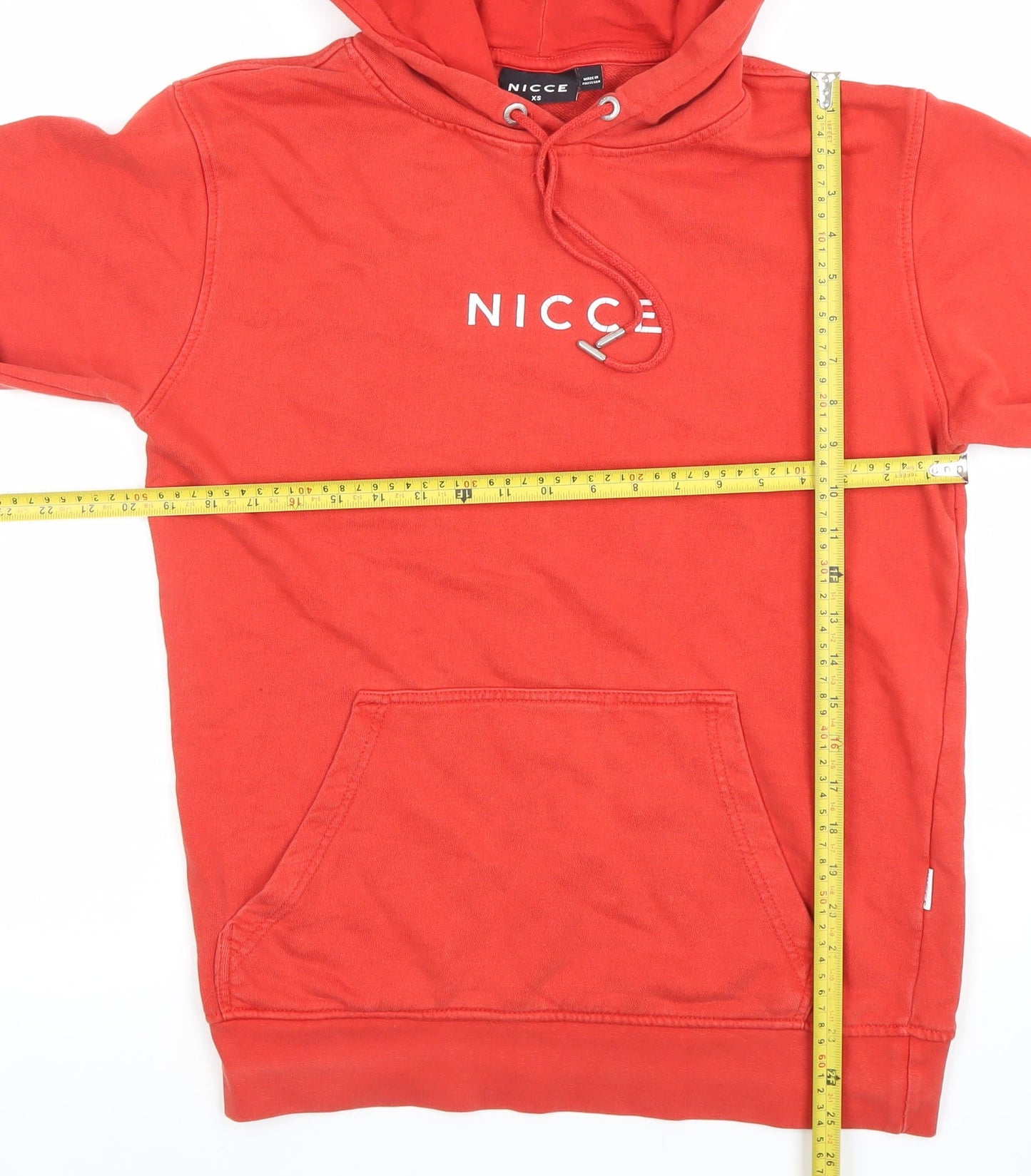 NICCE Men's Red Pullover Hoodie XS Cotton Logo Sweatshirt