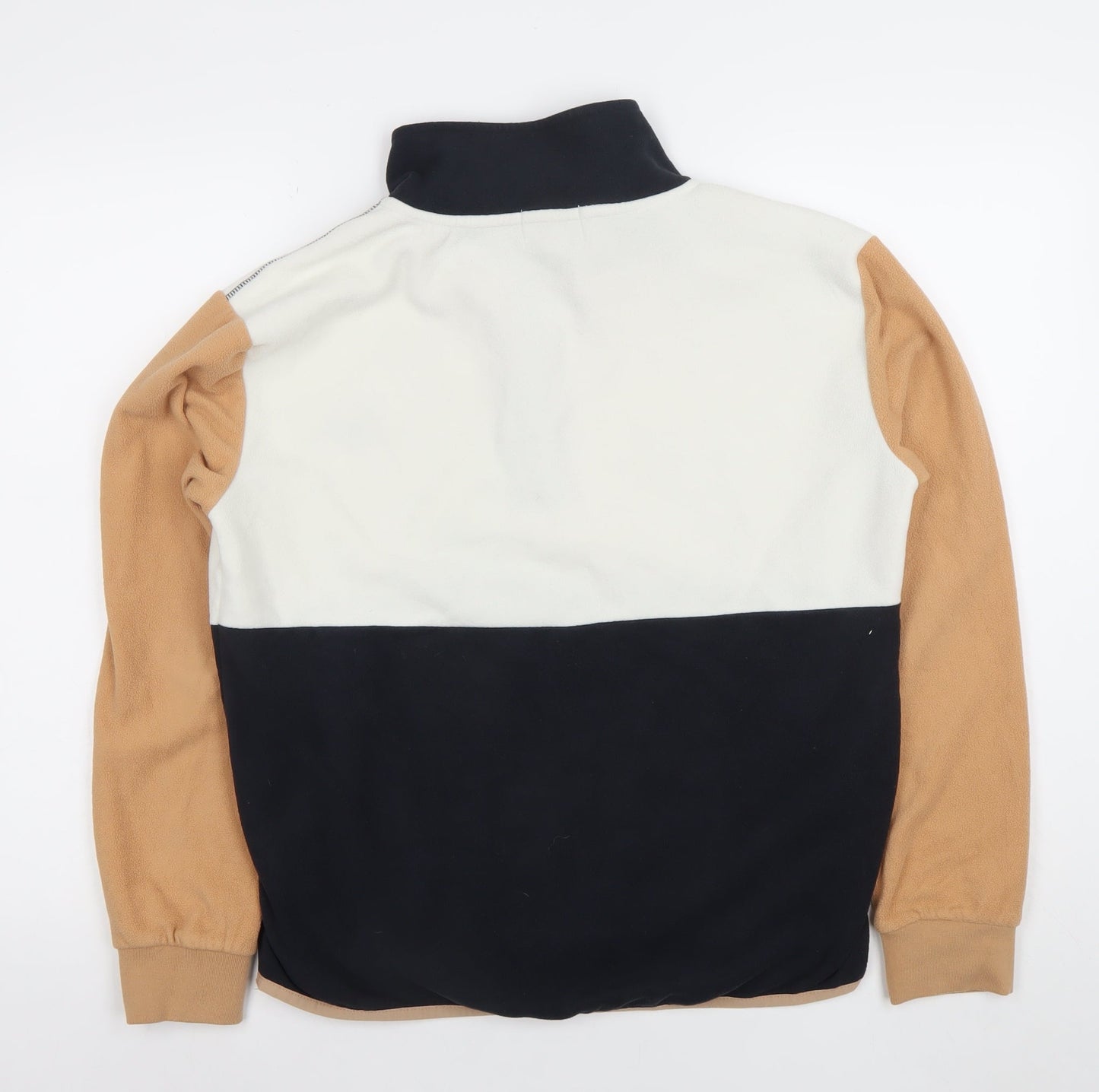 West Quay Women's Beige Black Colourblock 1/4 Zip Fleece Sweatshirt Size 8