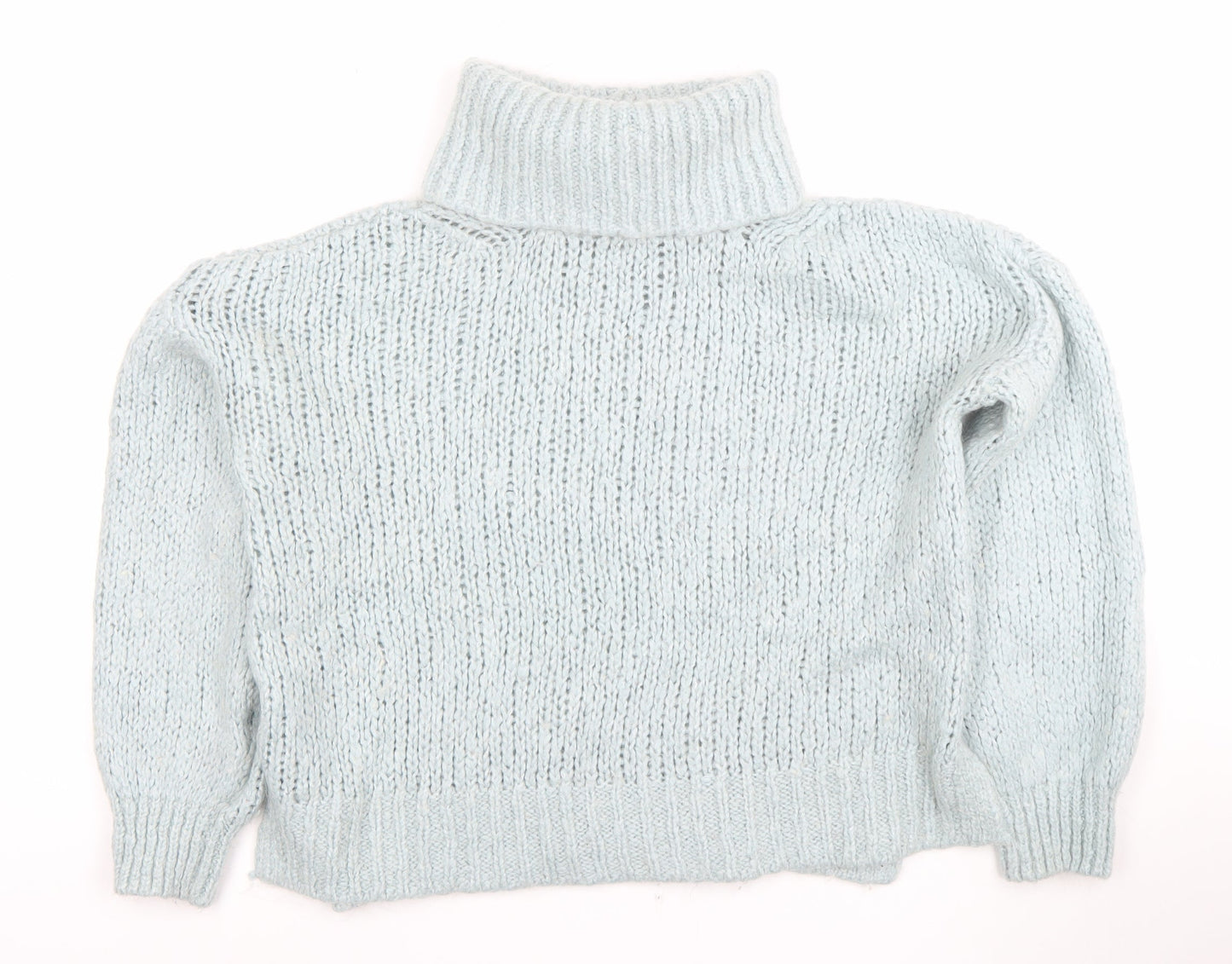 River Island Women Blue Roll Neck Chunky Knit Wool Jumper Size S