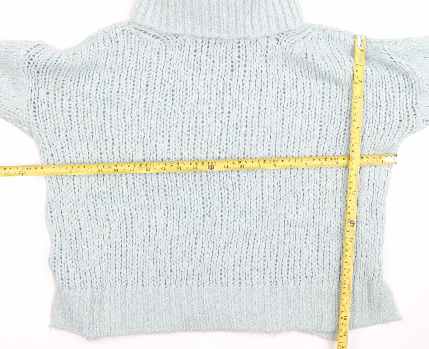 River Island Women Blue Roll Neck Chunky Knit Wool Jumper Size S