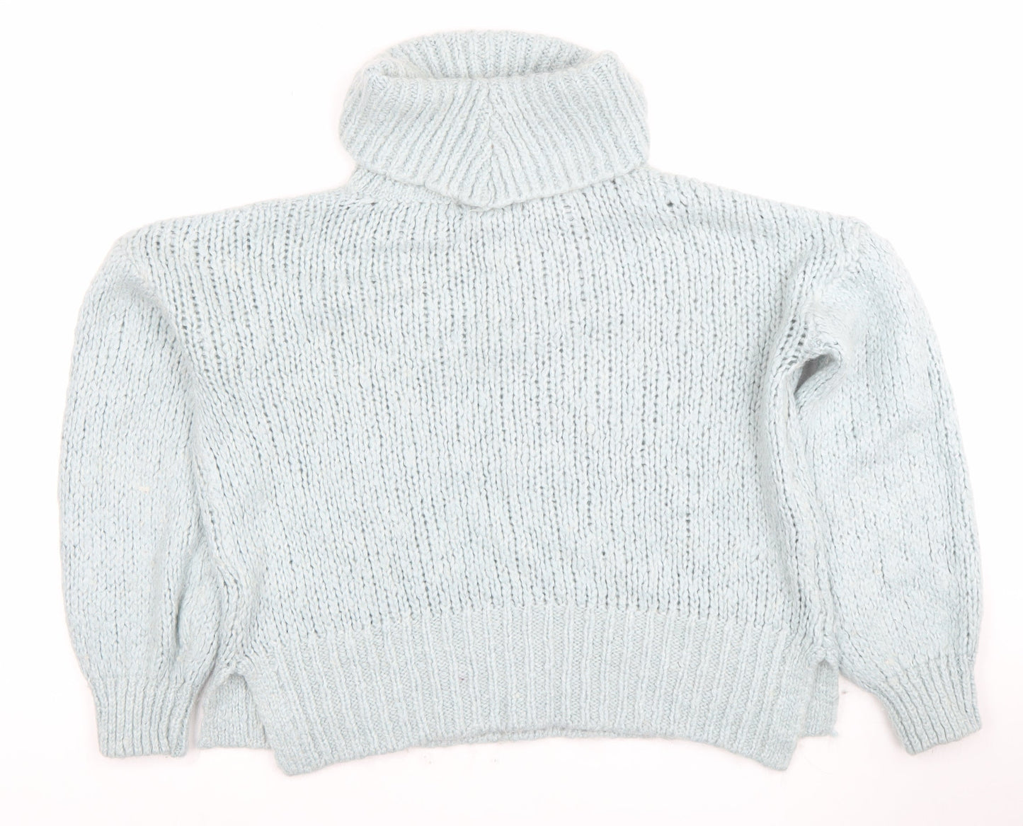 River Island Women Blue Roll Neck Chunky Knit Wool Jumper Size S