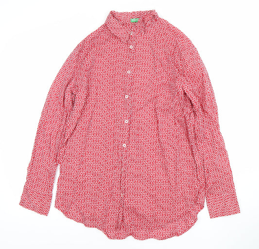 United Colors of Benetton Women's Red Geometric Button-Up Shirt Size S