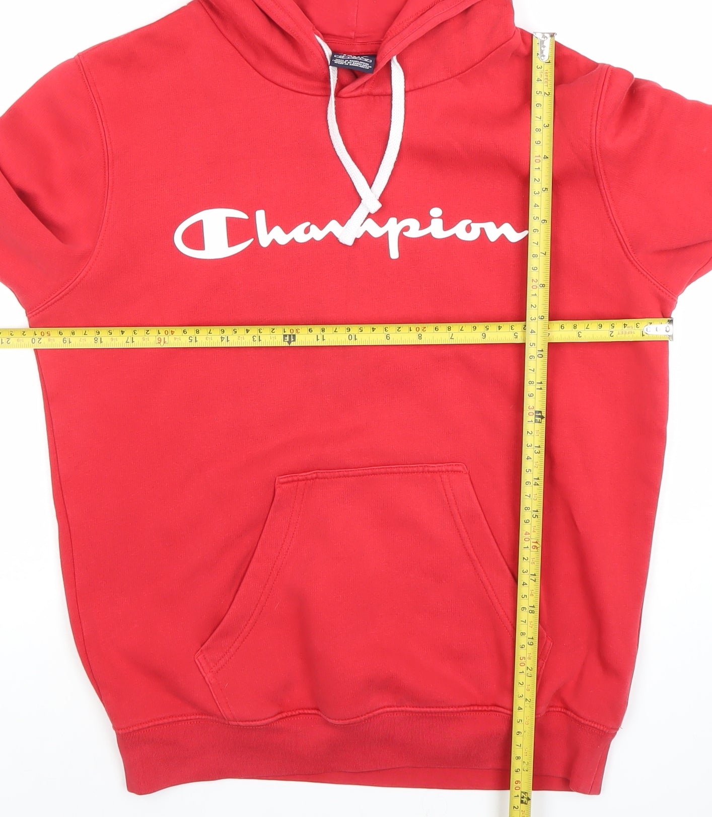 Champion Mens Red Pullover Hoodie Small Logo Fleece Sweatshirt