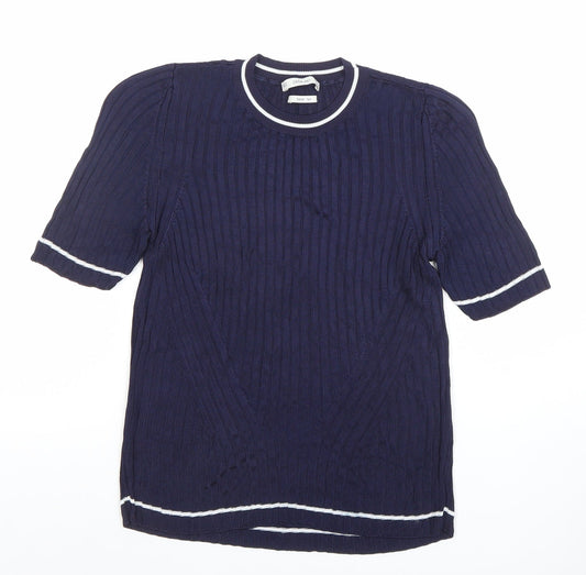 Zara Knit Women's Blue Short Sleeve Cotton Blend Top Size S
