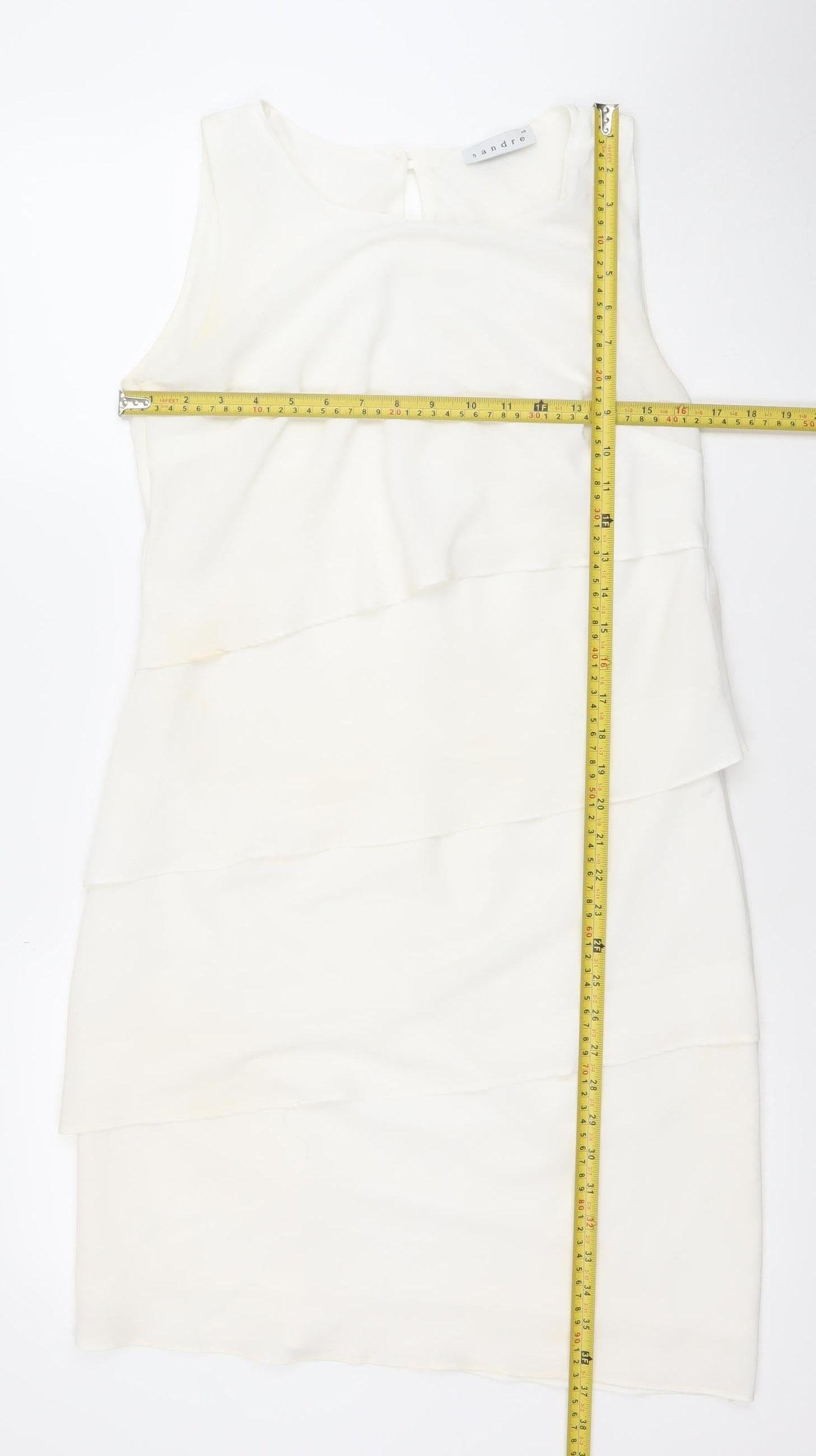 Sandre Women’s Ivory Sleeveless Sheath Dress Size 12 Formal