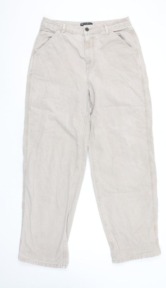 ASOS DESIGN Women's Beige Straight Leg Jeans Size 12 Cotton