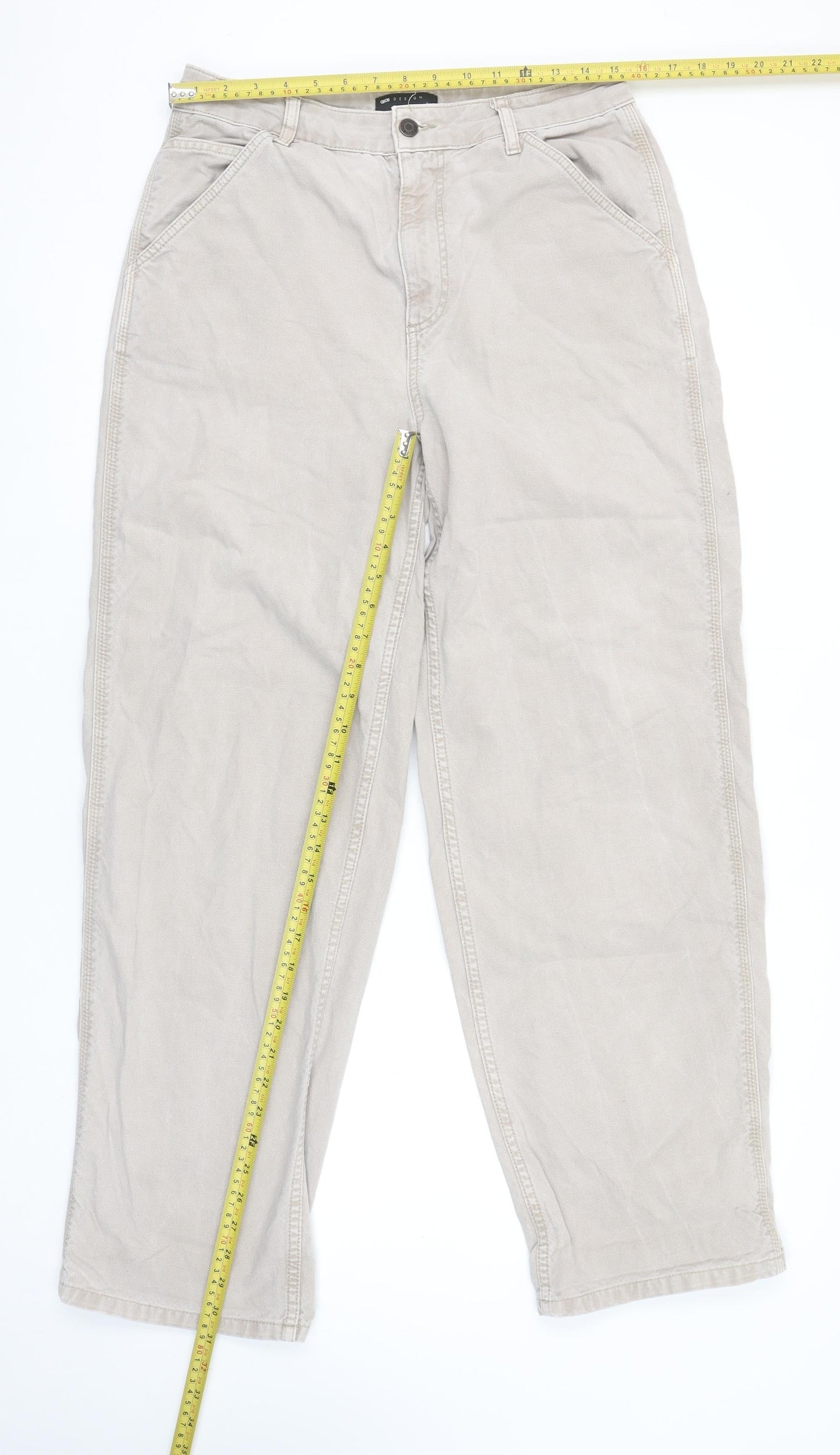 ASOS DESIGN Women's Beige Straight Leg Jeans Size 12 Cotton