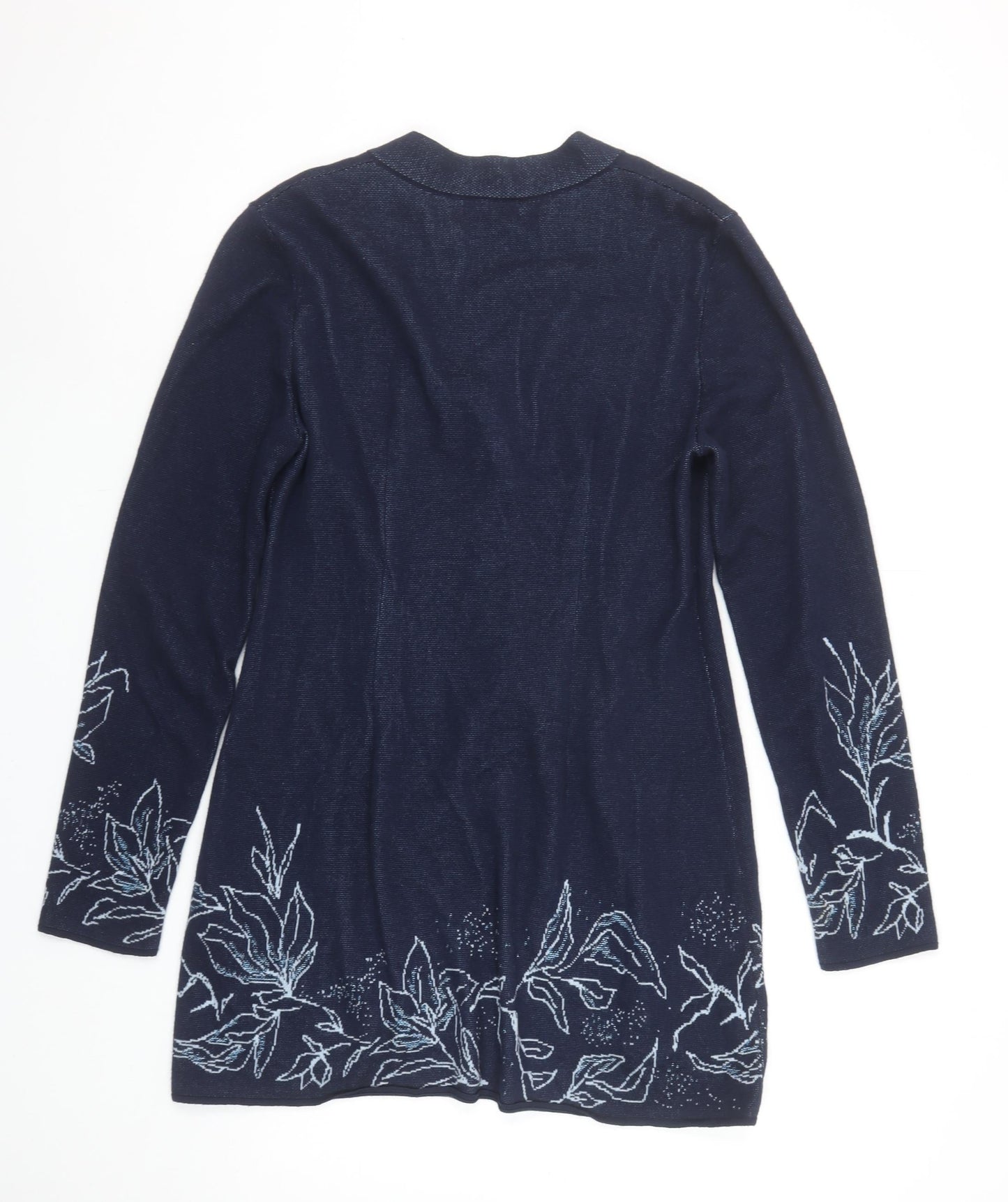 Ivko Women Blue Floral Embroidered Cotton Cardigan Size 8