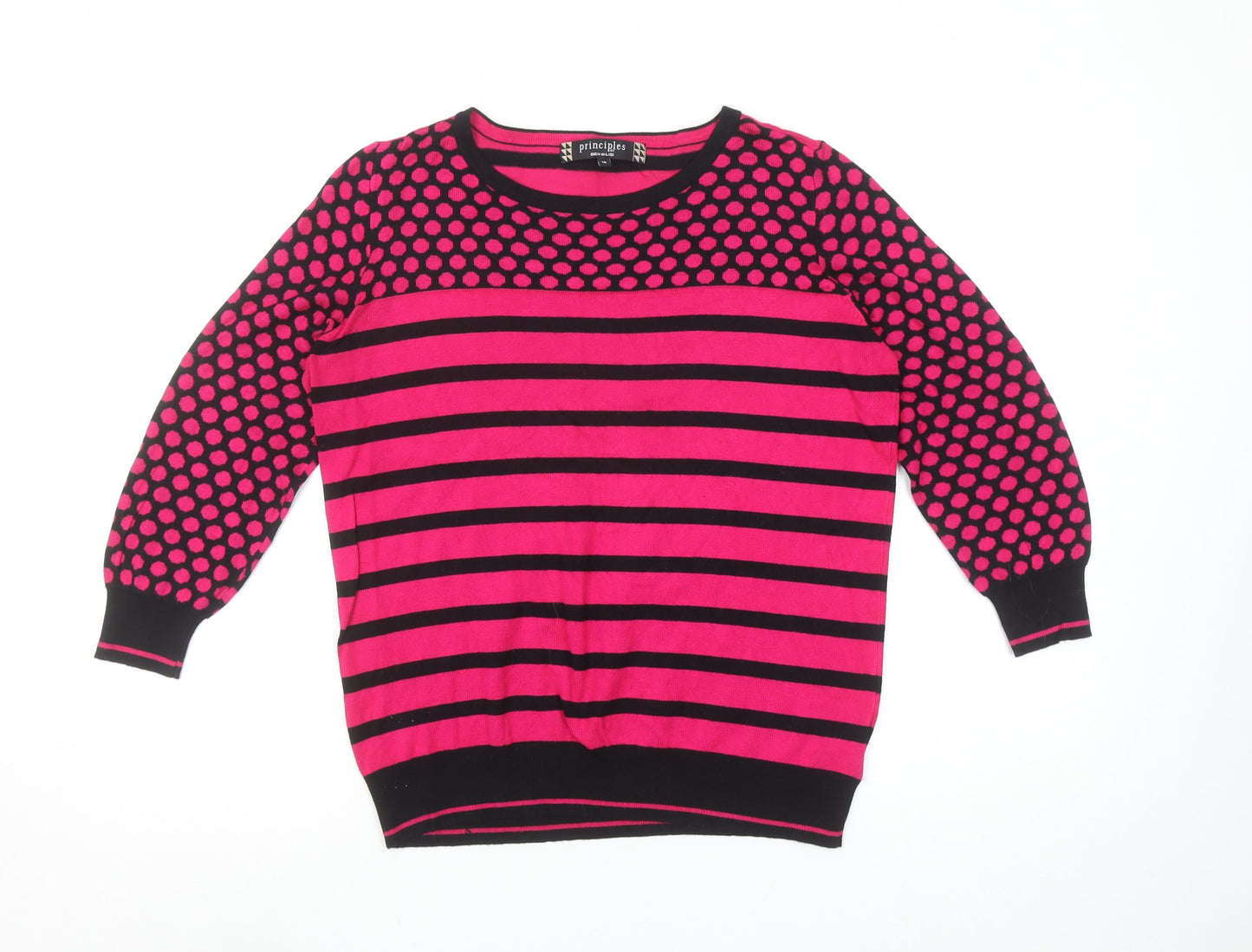 Principles by Ben de Lisi Women's Pink Black Crew Neck Striped Jumper Size 16