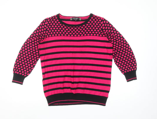 Principles by Ben de Lisi Women's Pink Black Crew Neck Striped Jumper Size 16