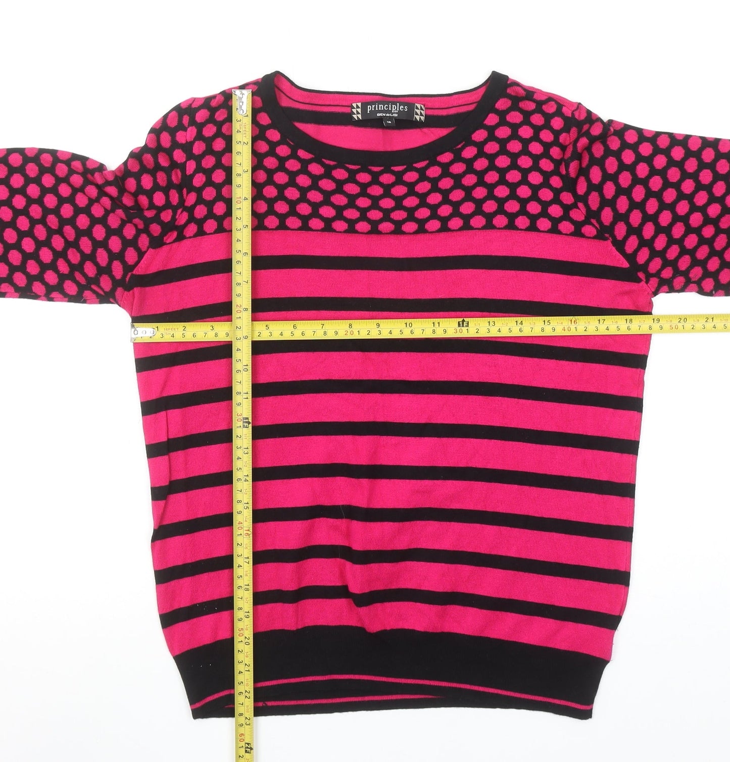Principles by Ben de Lisi Women's Pink Black Crew Neck Striped Jumper Size 16