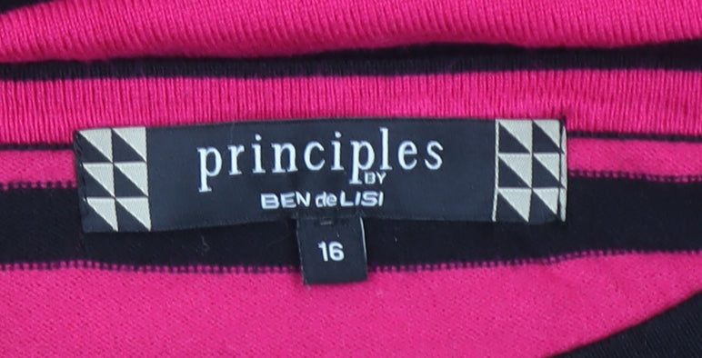 Principles by Ben de Lisi Women's Pink Black Crew Neck Striped Jumper Size 16