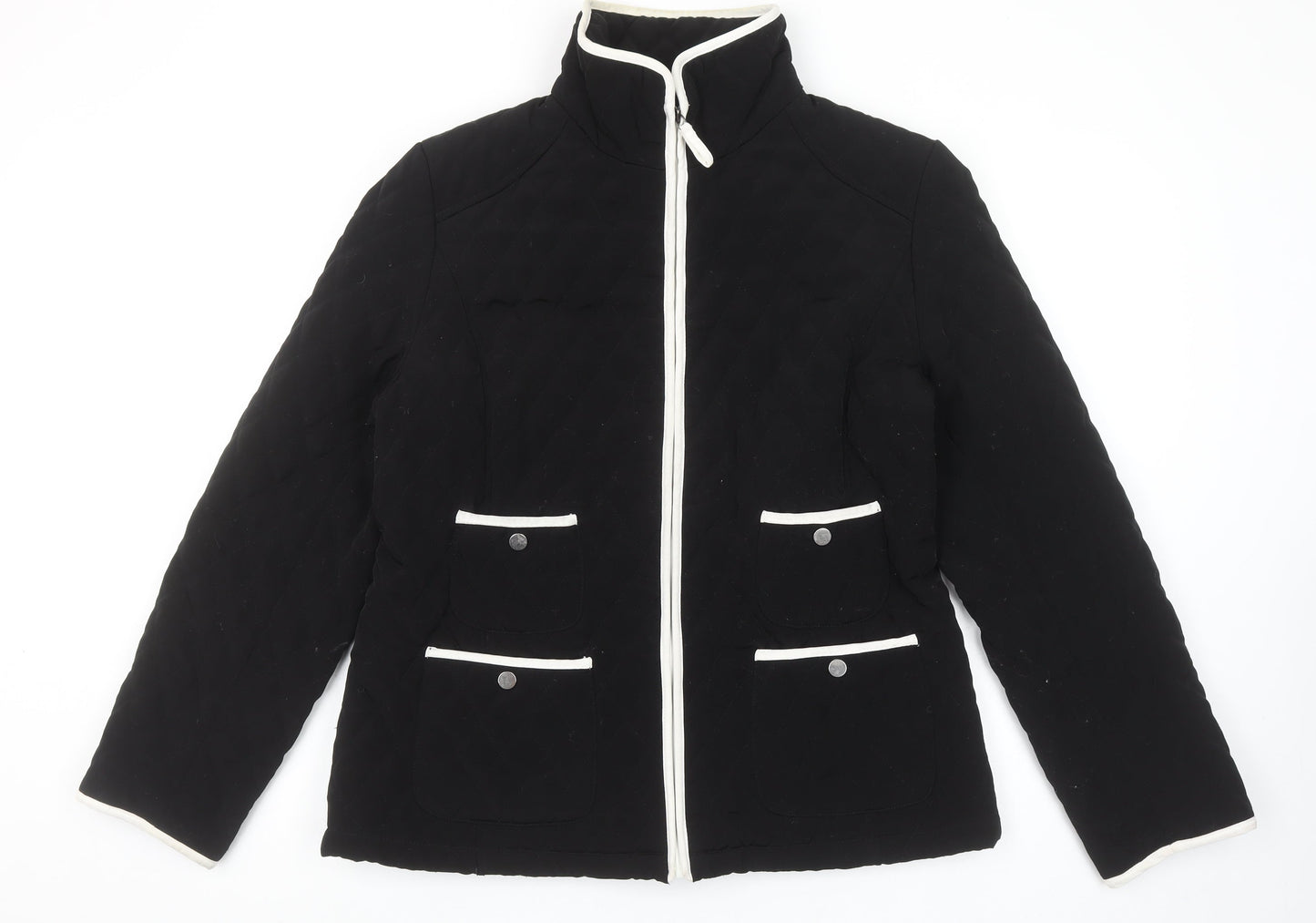 Gallery Women’s Black Quilted Mid-Length Jacket Size 14 Lined Zip Front
