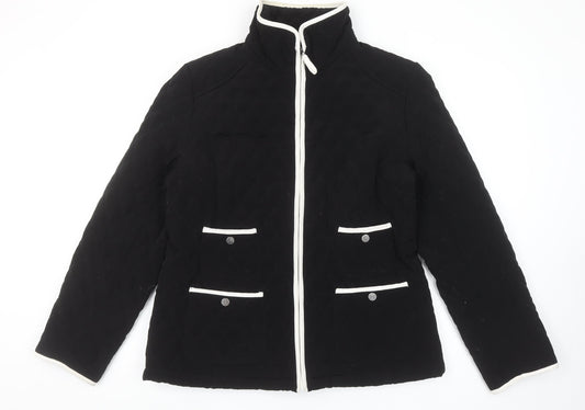Gallery Women’s Black Quilted Mid-Length Jacket Size 14 Lined Zip Front