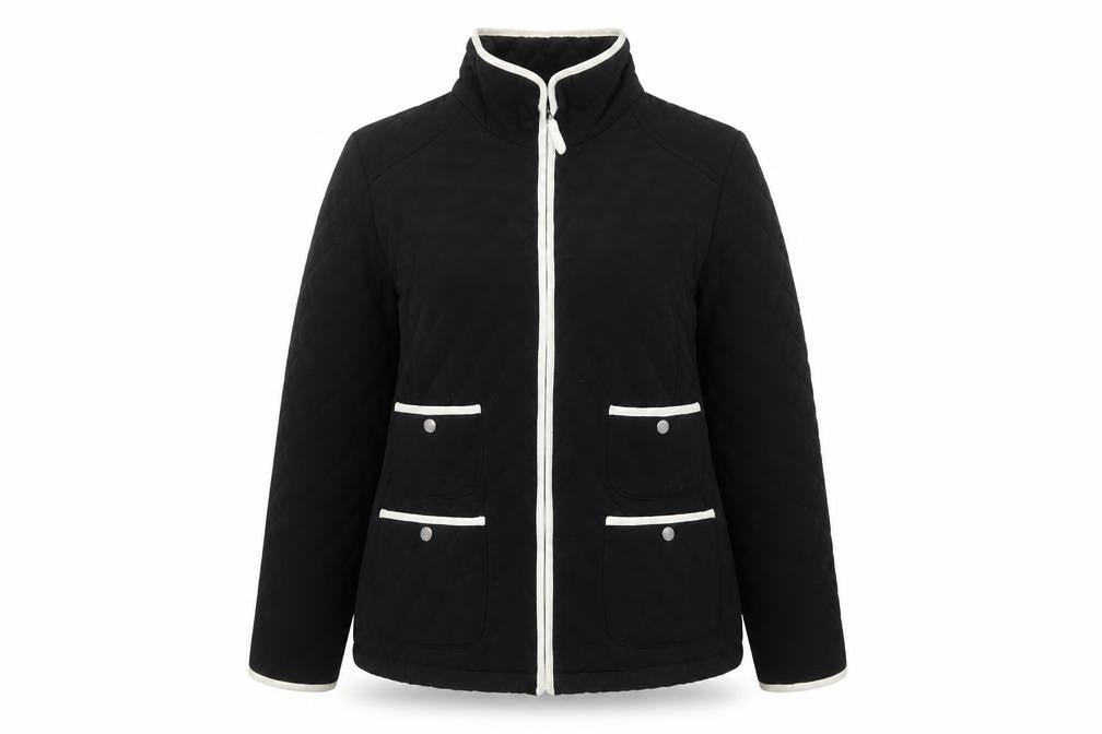 Gallery Women’s Black Quilted Mid-Length Jacket Size 14 Lined Zip Front