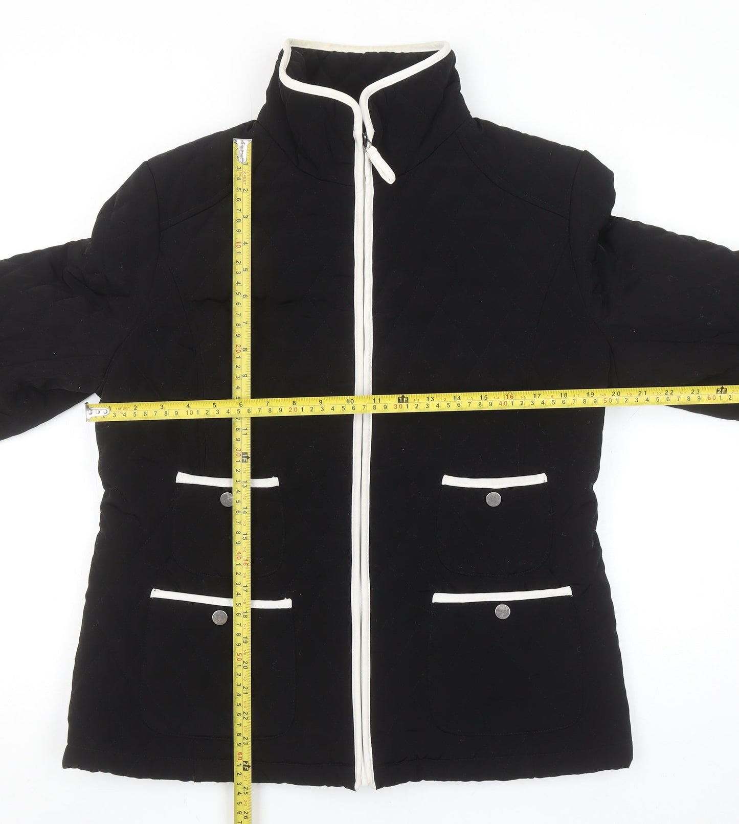 Gallery Women’s Black Quilted Mid-Length Jacket Size 14 Lined Zip Front