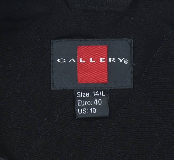 Gallery Women’s Black Quilted Mid-Length Jacket Size 14 Lined Zip Front