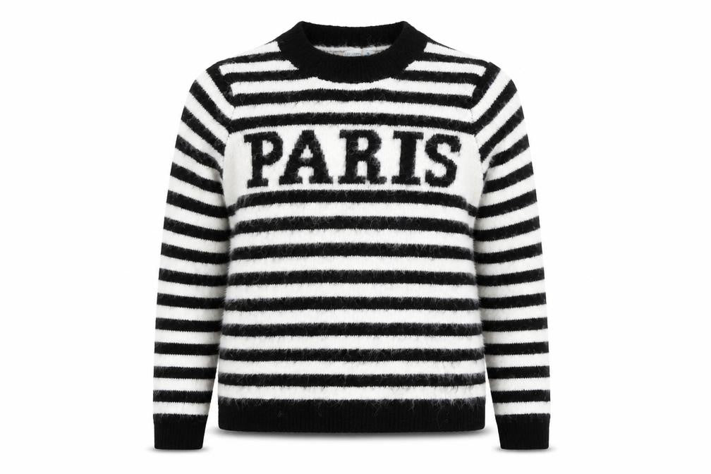 Primark Women Black & White Striped Paris Crew Neck Pullover Jumper Size M