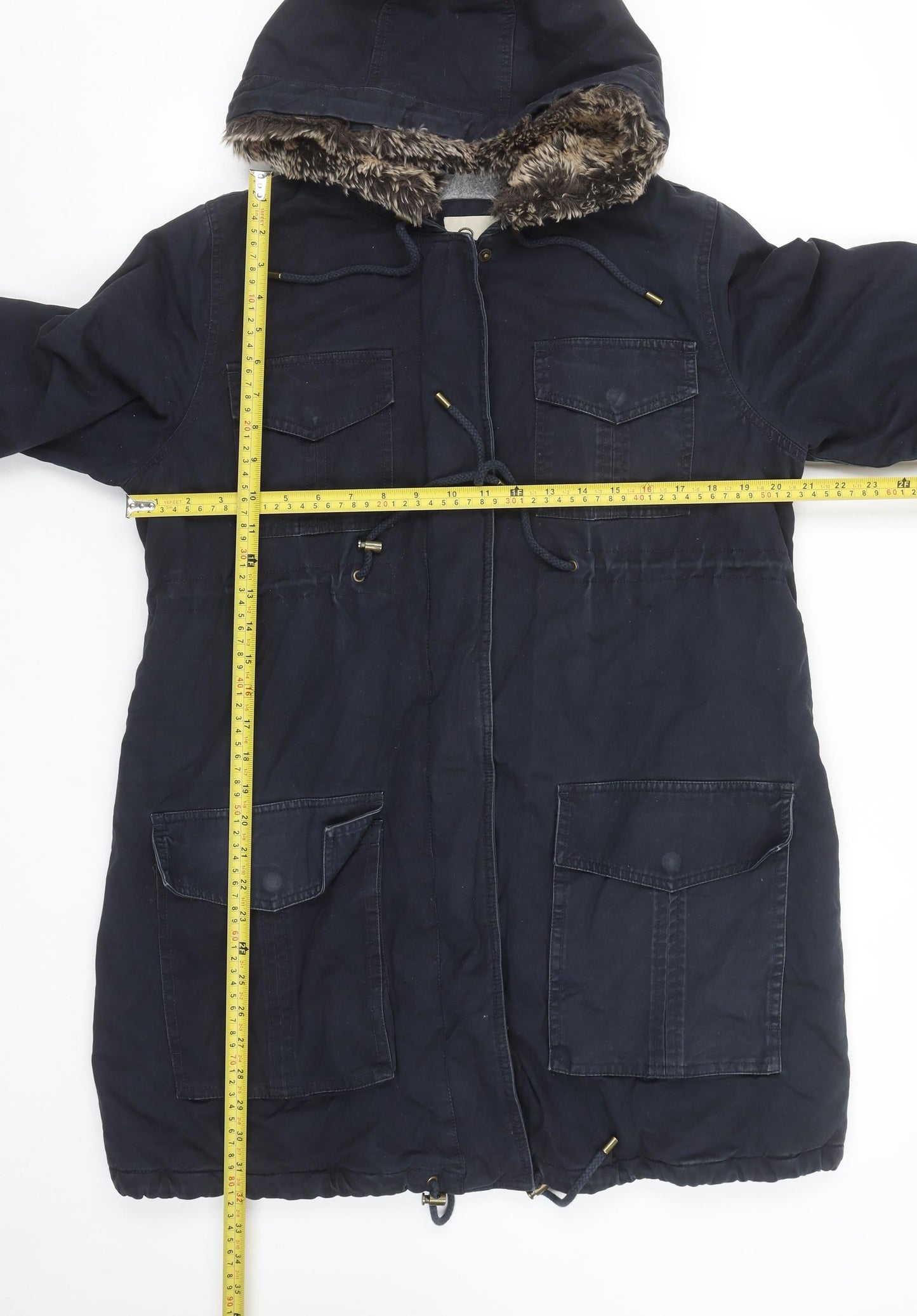Noppies Women Blue Faux Fur Hooded Parka Coat Size M