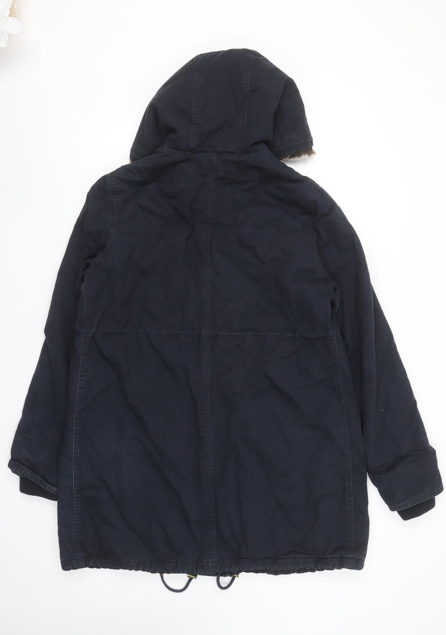 Noppies Women Blue Faux Fur Hooded Parka Coat Size M