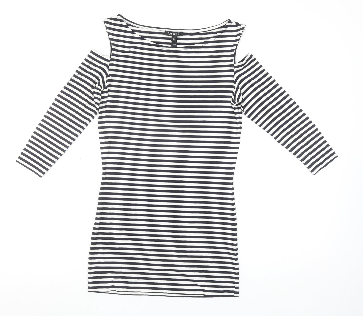 Baukjen Women’s Blue Striped Cold Shoulder 3/4 Sleeve Boat Neck T-Shirt Size 8