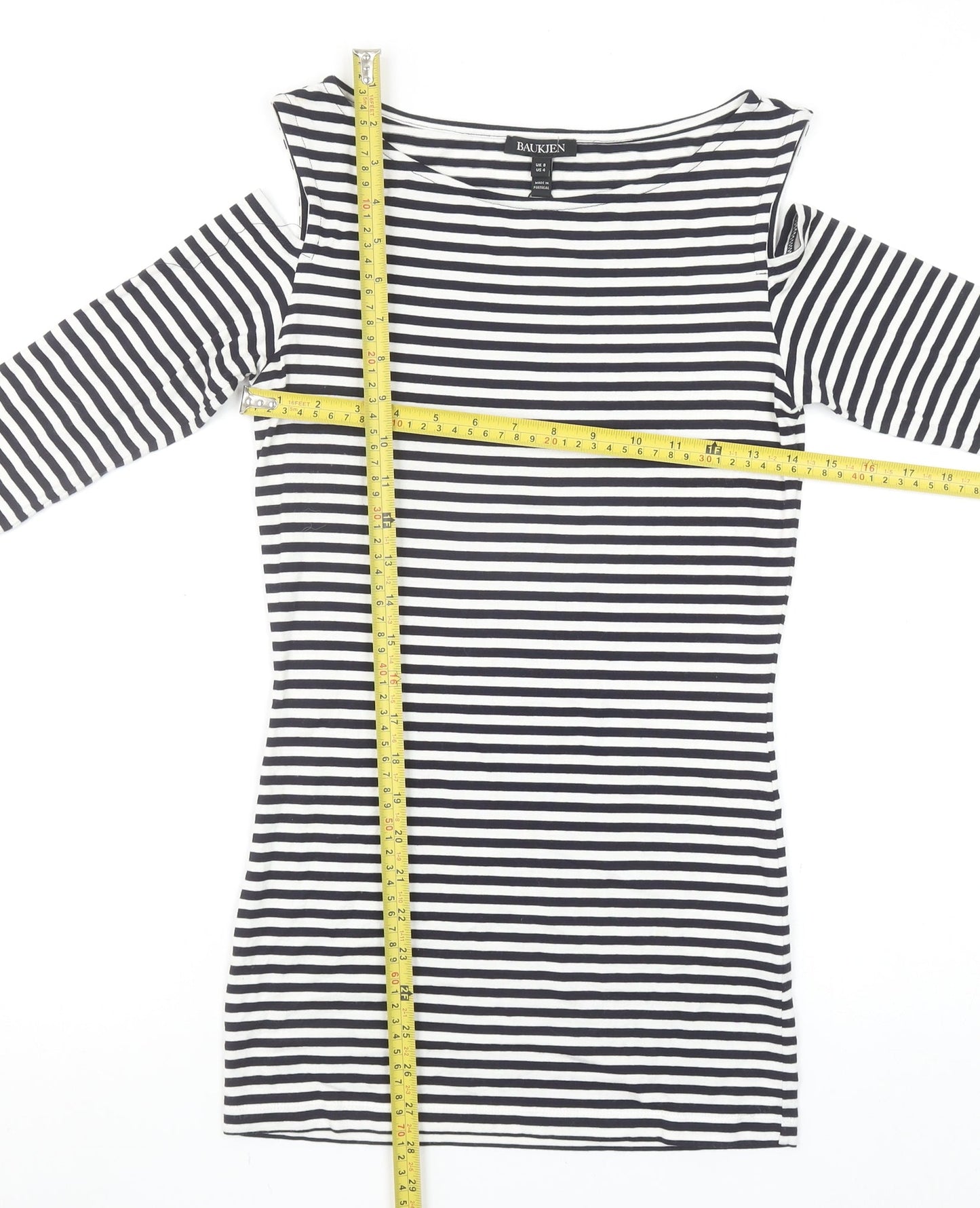 Baukjen Women’s Blue Striped Cold Shoulder 3/4 Sleeve Boat Neck T-Shirt Size 8