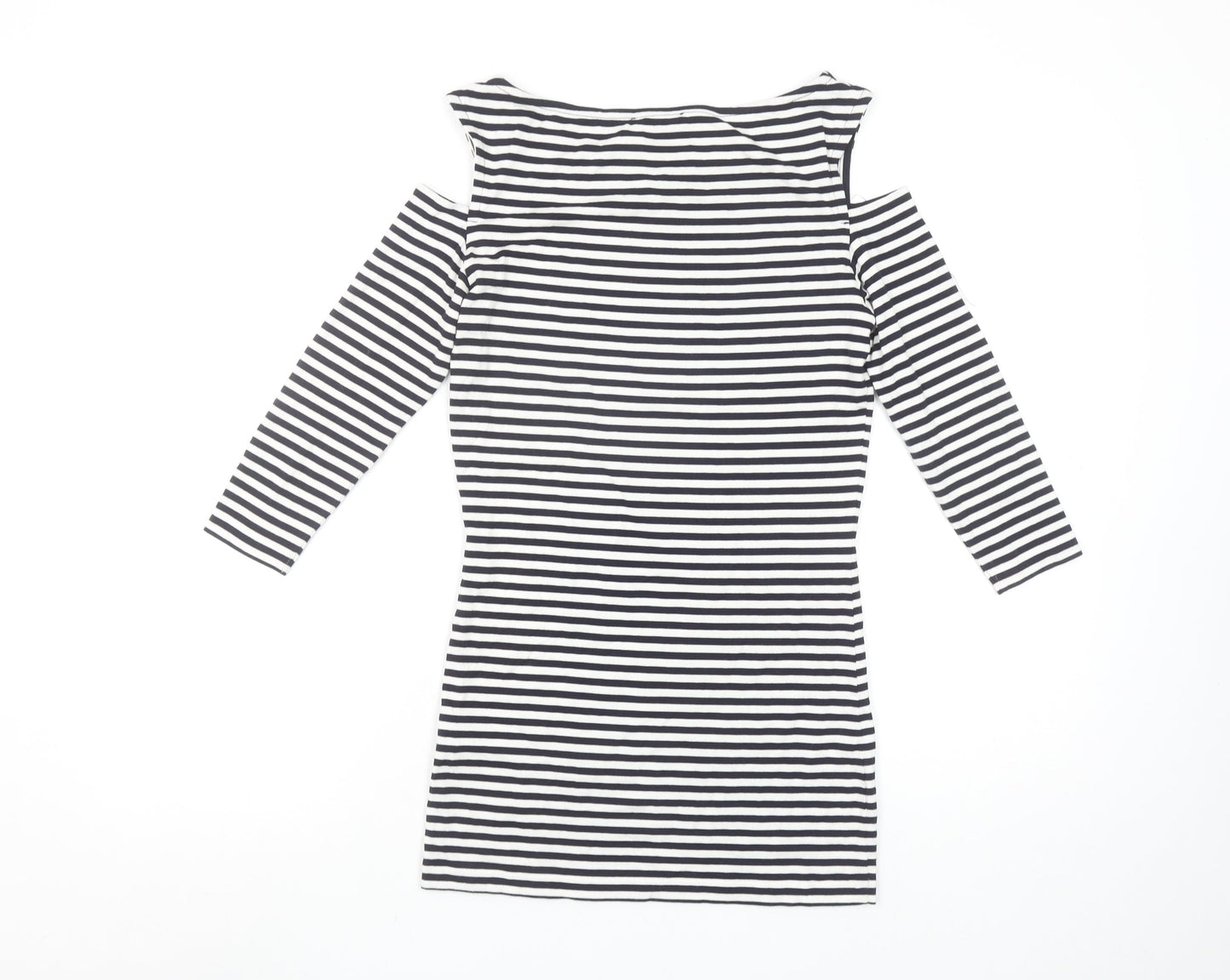 Baukjen Women’s Blue Striped Cold Shoulder 3/4 Sleeve Boat Neck T-Shirt Size 8
