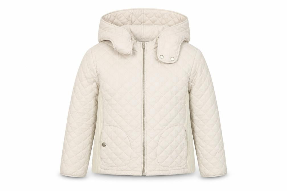 Massimo Dutti Girls Ivory Quilted Hooded Jacket 7 Years Full Zip Padded Coat