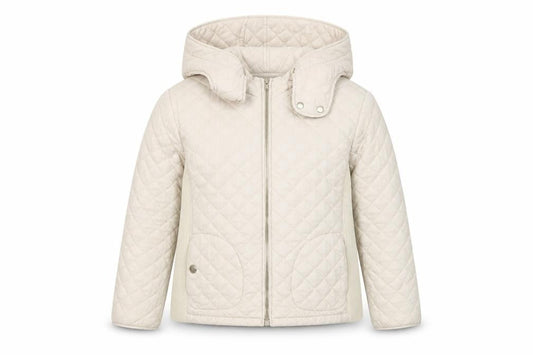 Massimo Dutti Girls Ivory Quilted Hooded Jacket 7 Years Full Zip Padded Coat