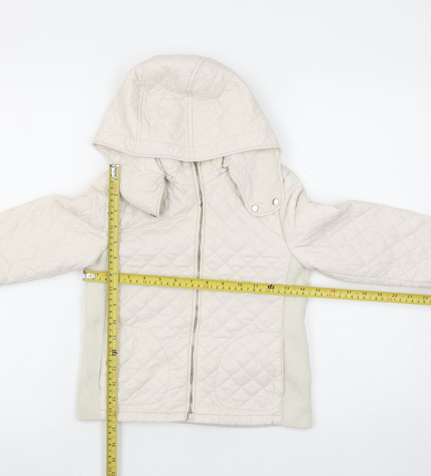 Massimo Dutti Girls Ivory Quilted Hooded Jacket 7 Years Full Zip Padded Coat