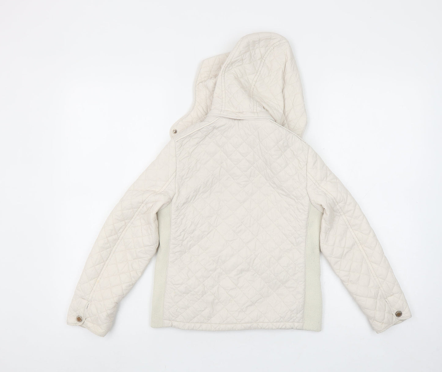 Massimo Dutti Girls Ivory Quilted Hooded Jacket 7 Years Full Zip Padded Coat