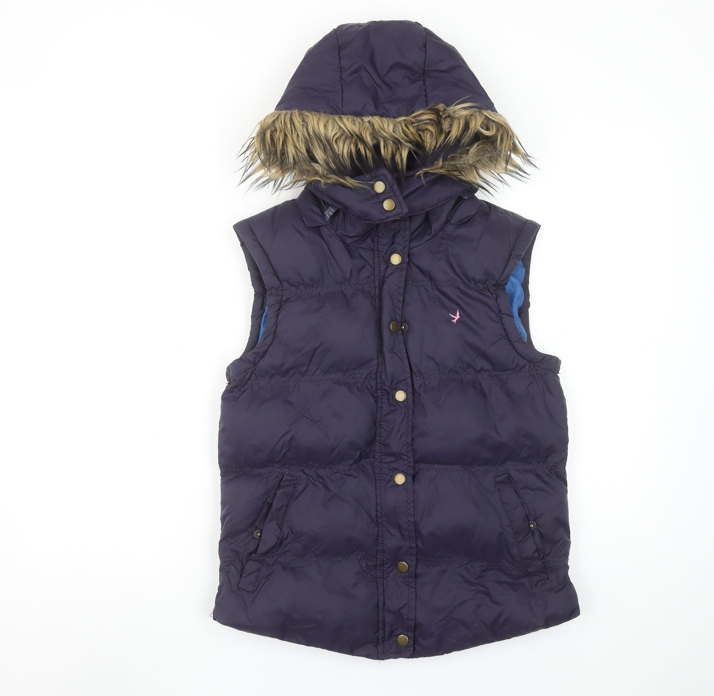 Denim Co. Womens Blue Faux Fur Hooded Puffer Gilet Size 10
