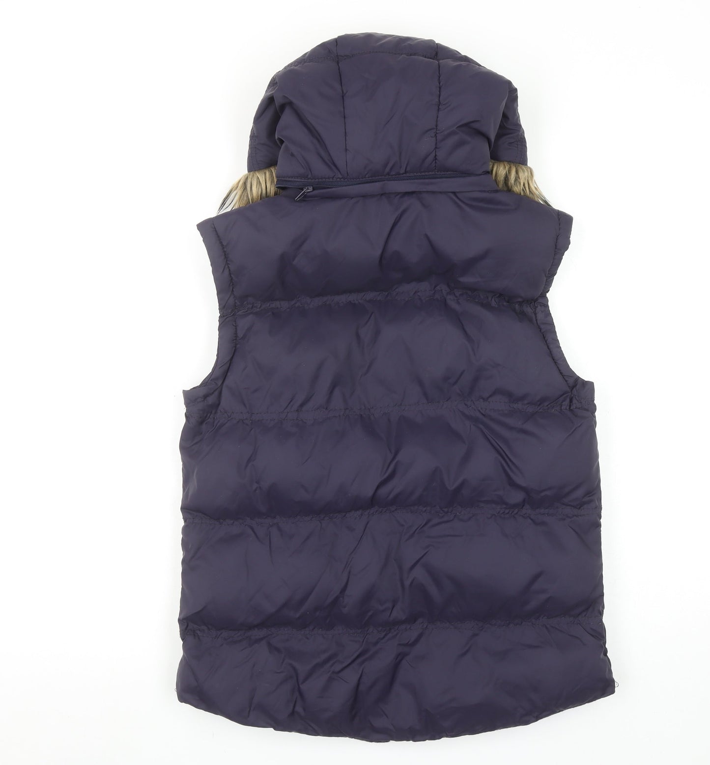 Denim Co. Womens Blue Faux Fur Hooded Puffer Gilet Size 10