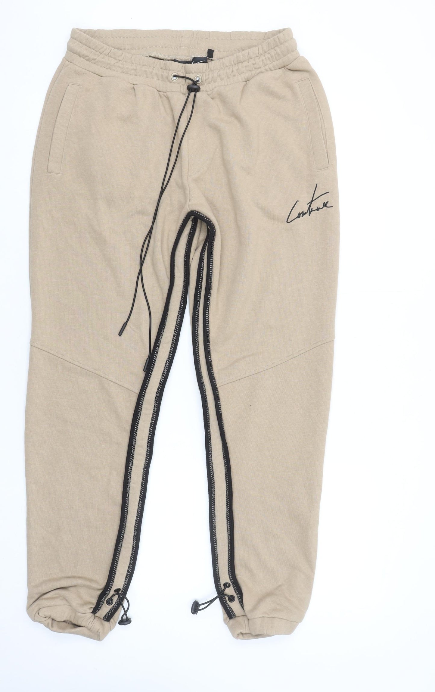 Couture Beige Womens Jogger Trousers M Regular Fit Zip Detail