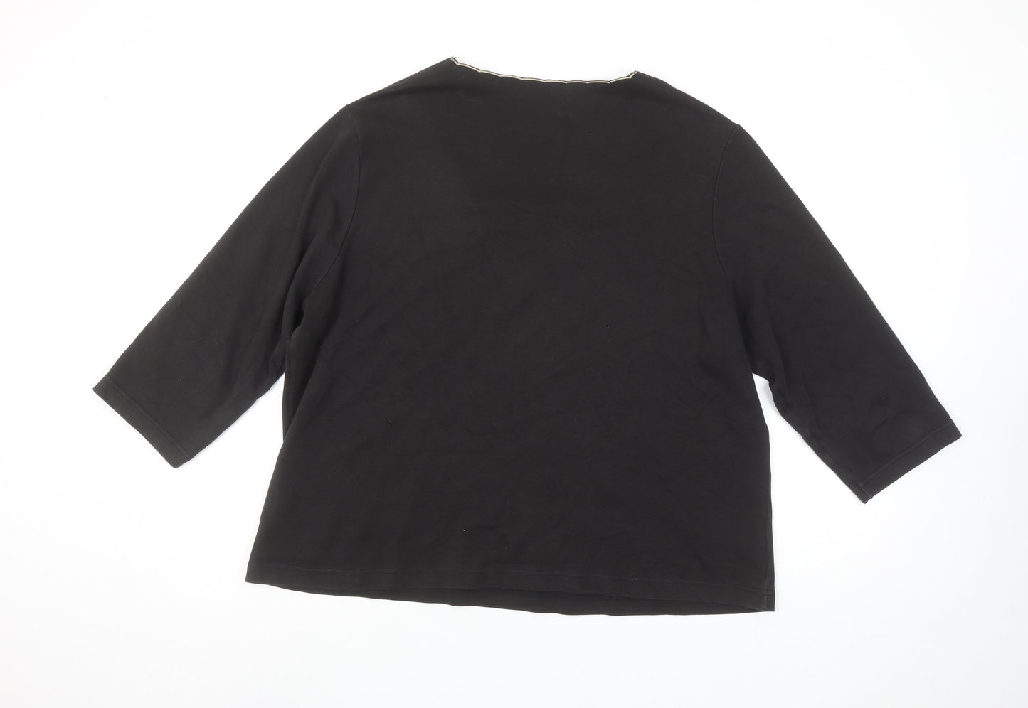 Dash Womens Black Size 22 Embroidered 3/4 Sleeve V-Neck T-Shirt