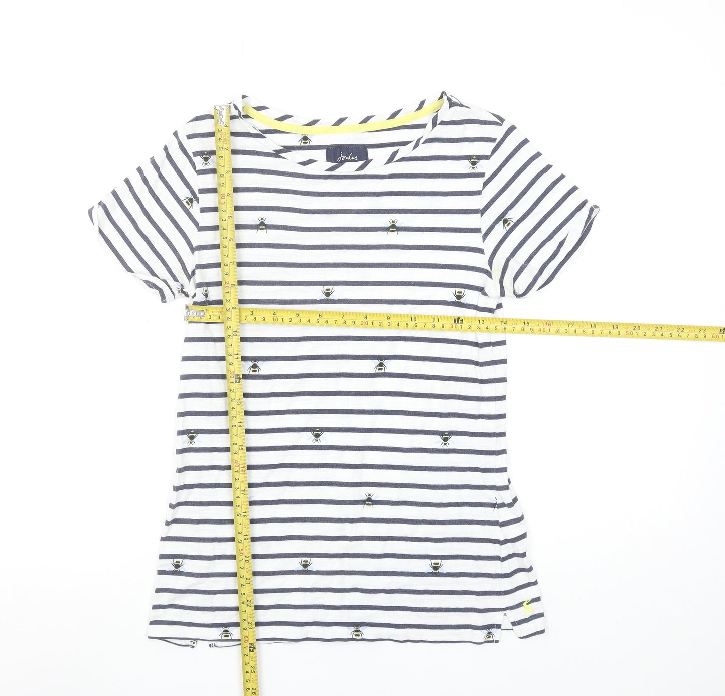 Joules Women's White Striped Bee Embroidered Cotton T-Shirt UK 8