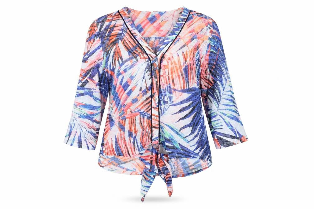 Roman Women’s Multicoloured Tropical Button Tie Front Blouse M