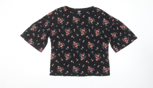Uniqlo Women’s Black Floral Cotton Short Sleeve T-Shirt S