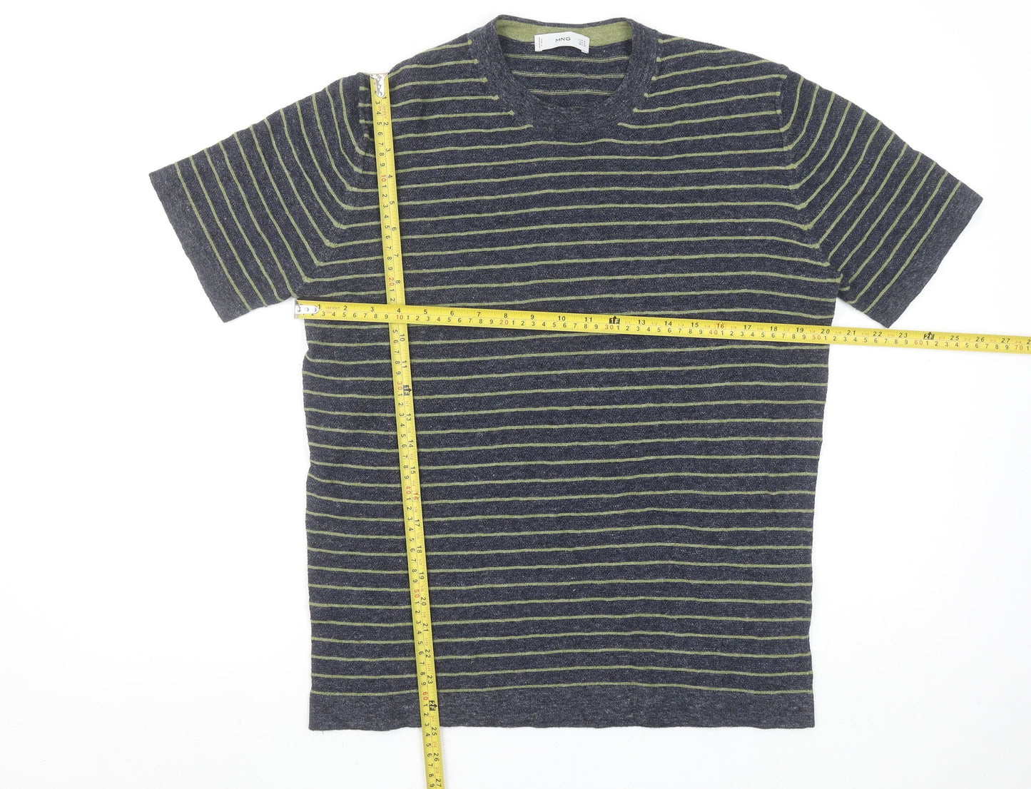 Mango Women’s Blue Striped Short Sleeve Cotton Blend T-Shirt Size 12
