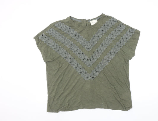 Wrap London Women's Green Cotton Modal Embroidered T-Shirt UK 14
