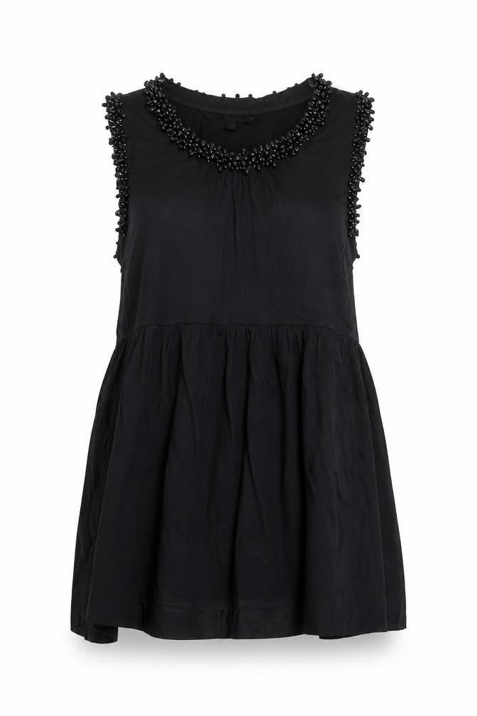 French Connection Women's Black Beaded Sleeveless Tunic Top Size S