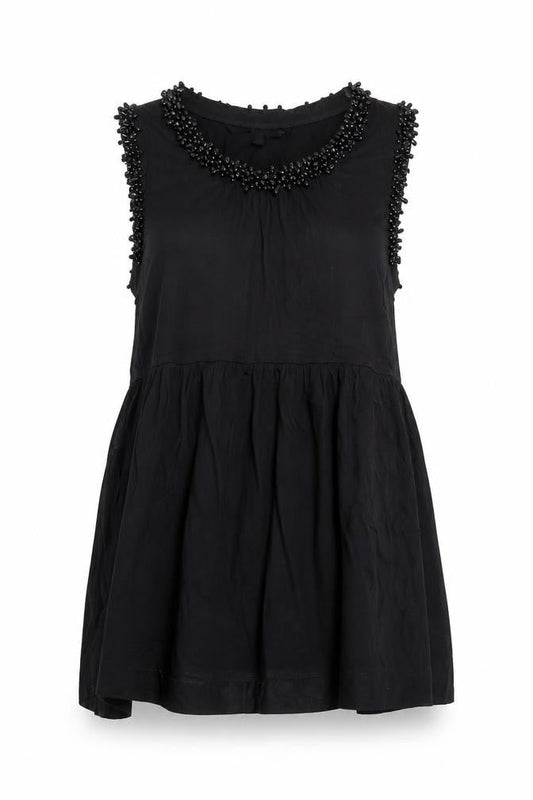 French Connection Women's Black Beaded Sleeveless Tunic Top Size S
