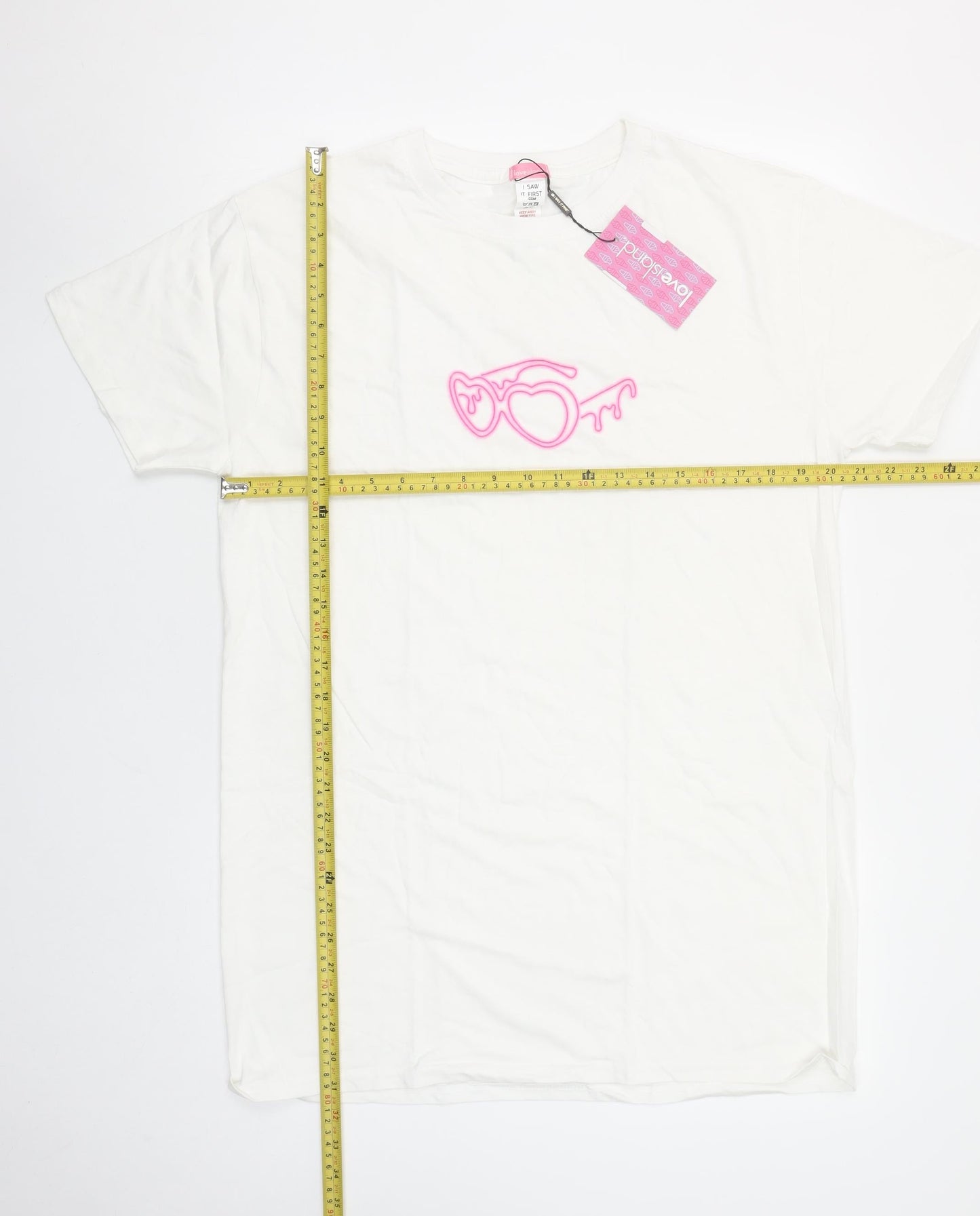 Love Island Women’s White Cotton T-Shirt Size S Crew Neck Short Sleeve