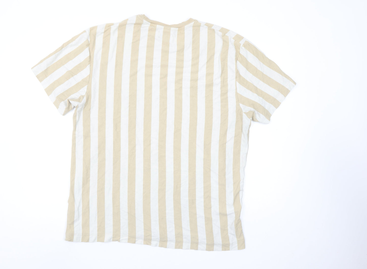 Topman Men's Beige White Striped XL Cotton Crew Neck T-Shirt